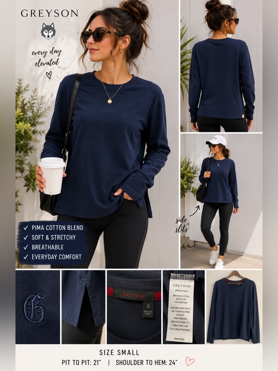 Greyson Tops - Greyson Women's Navy Long Sleeve Pima Cotton Blend Performance Top Size Small